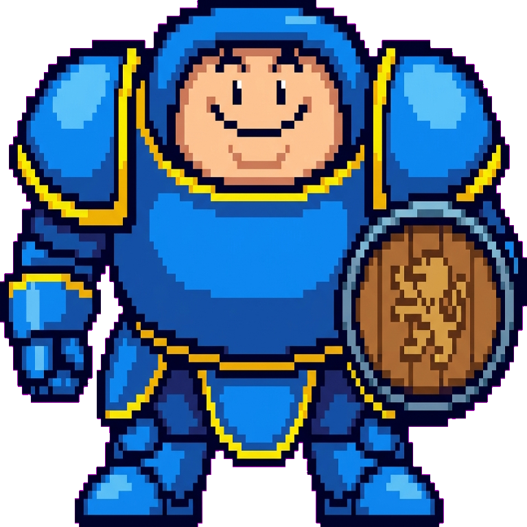 A friendly pixel-art knight standing guard — one of your advisors